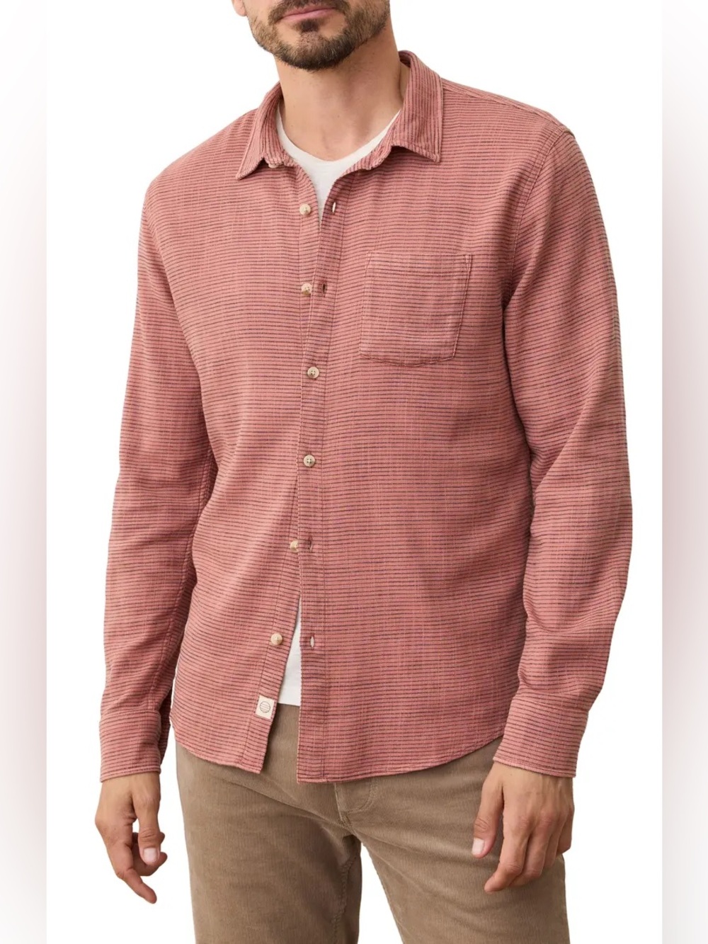 Marine Layer | Slim Fit Stretch Selvage Button-Up Shirt | Warm Stripe | Size XL